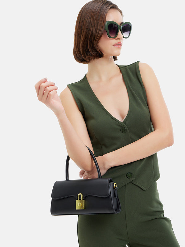 Solid Sling Bag With Twist Lock Closure