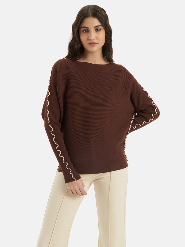 Batwing Pullover With Lettuce Hem