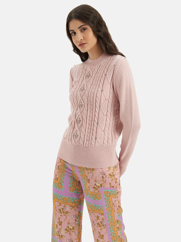 Hand Embellished Cable Knit Pullover