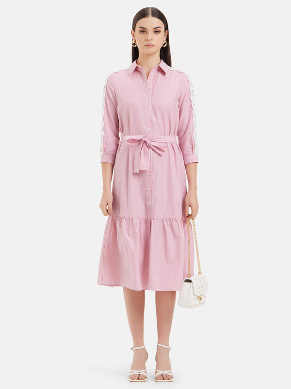 Bella Tie-Up Midi Dress With Lace