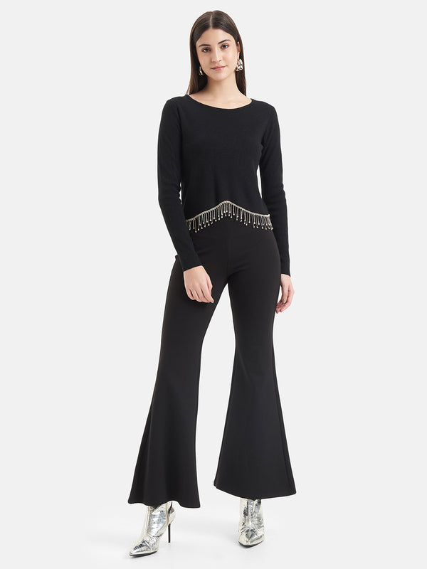 Cropped Pullover With Embellished Fringes