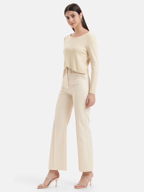 Cropped Pullover With Embellished Fringes