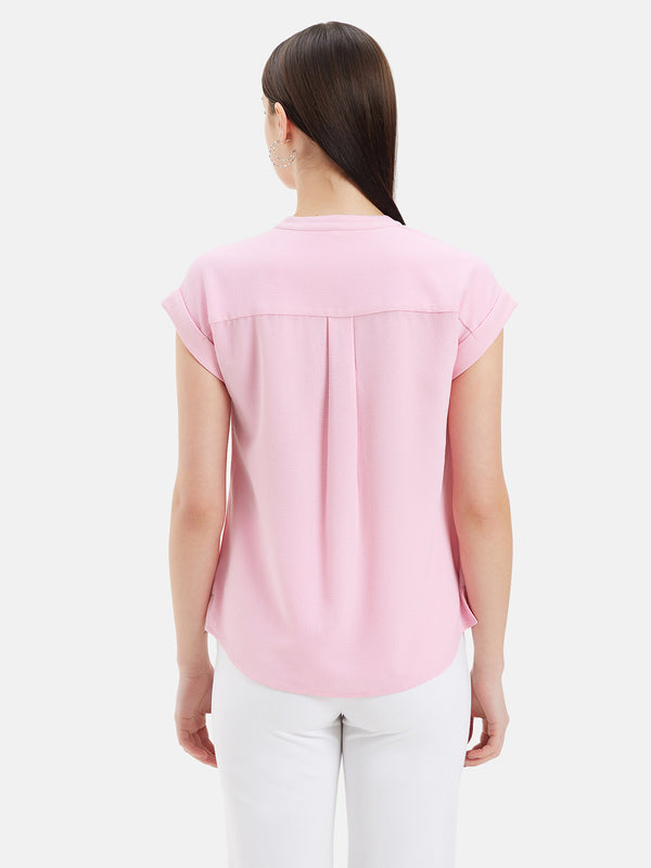 V-Neck Top With Turn-Up Sleeves