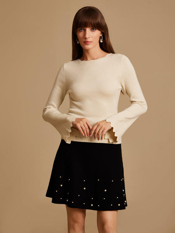 Luex Yarn Pull Over With Scallop Hem