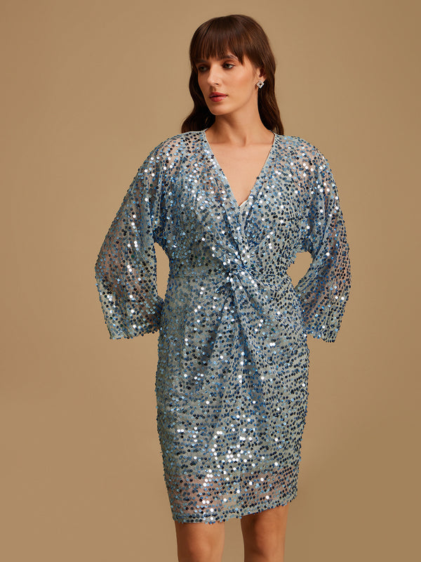 Front Knotted Sequined Dress