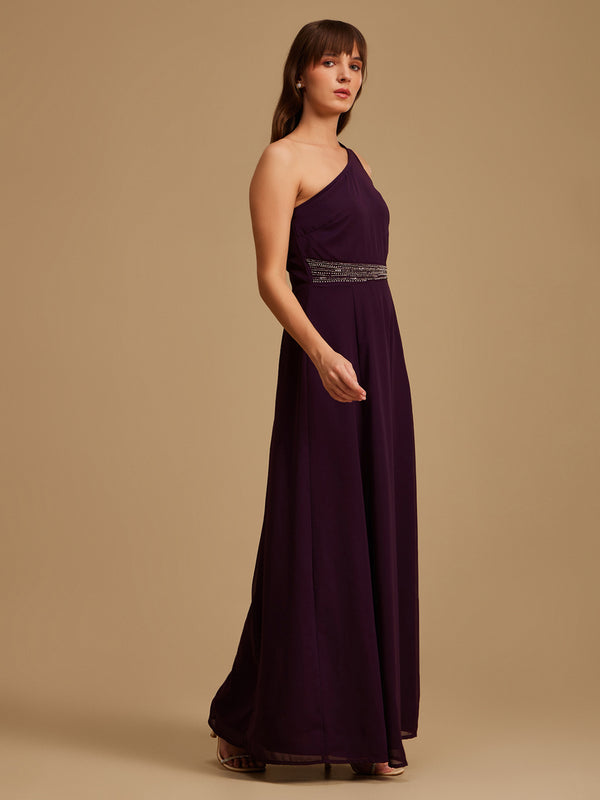 One Shoulder Embellished Maxi Dress