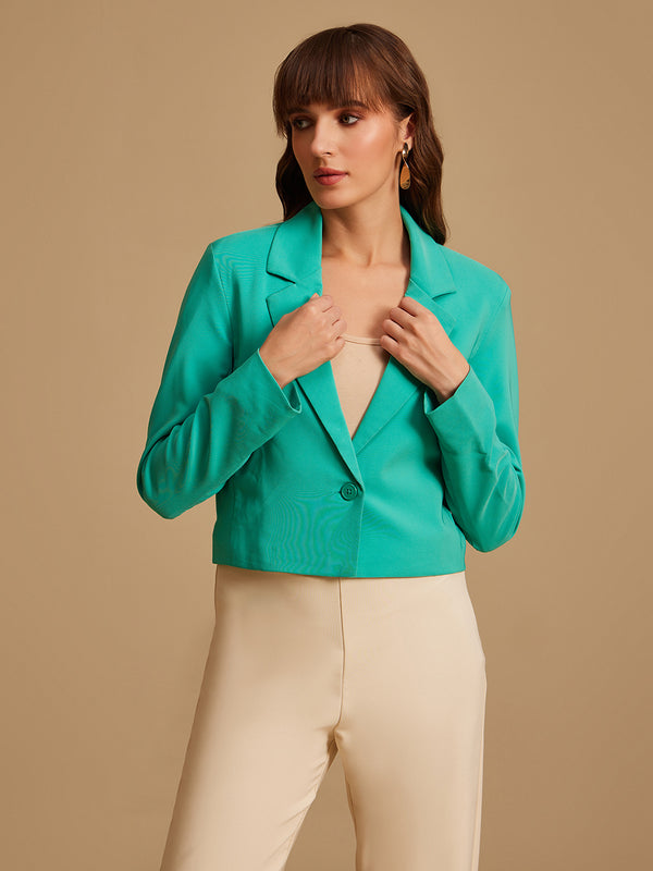 Lapel Collared Cropped Blazer