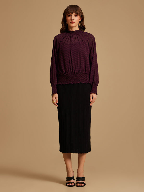 Smocked Jacquard Full Sleeves Top