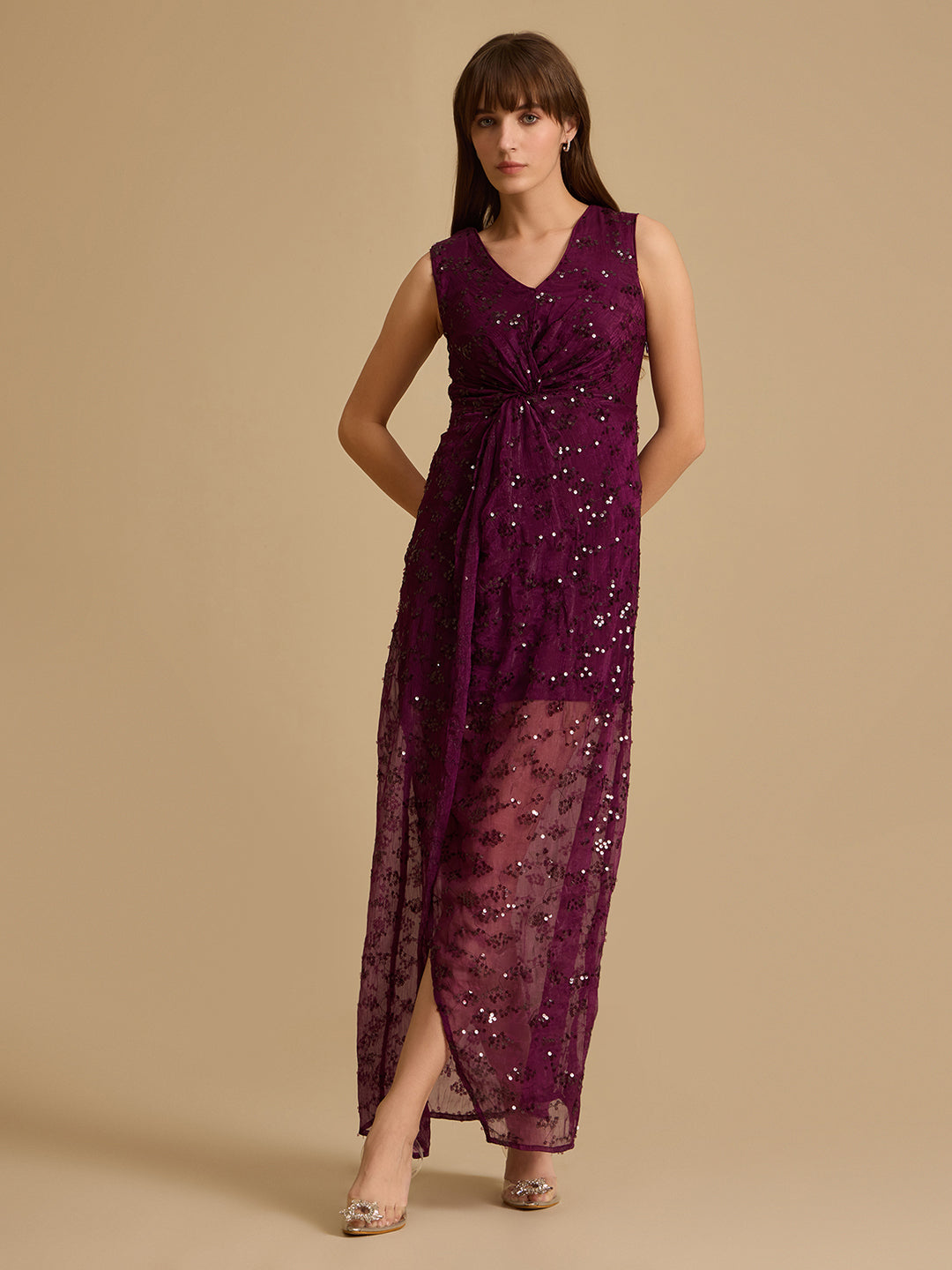 kazo sequin dress Sequin Maxi Dress With Overlay KAZO