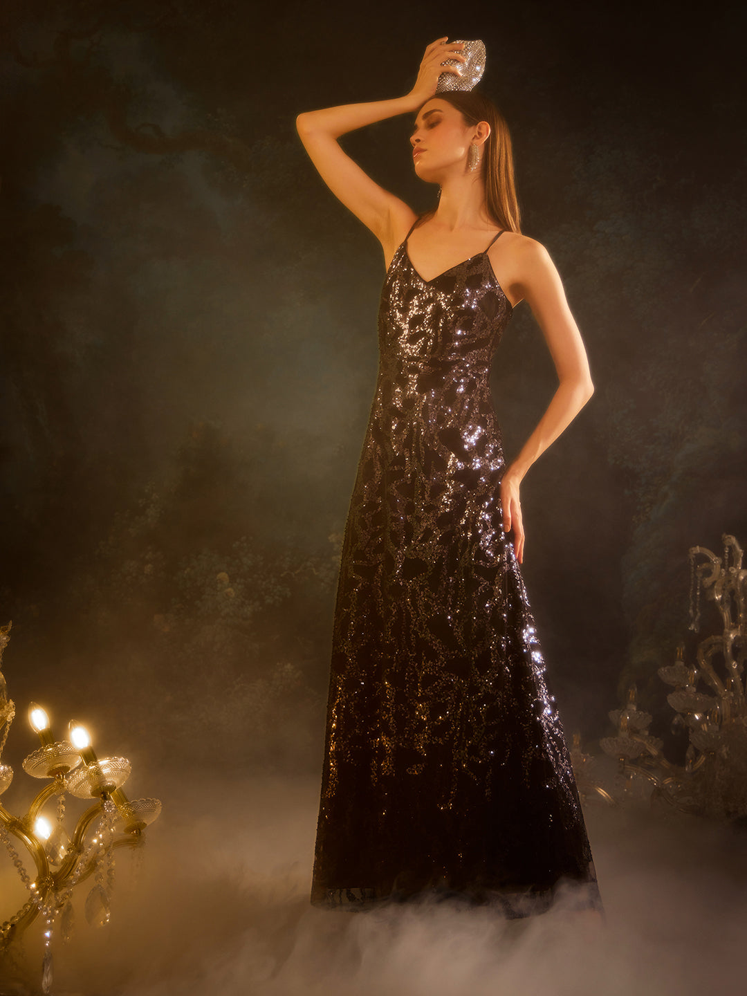kazo sequin dress Elliot Noodle Strap Sequin Maxi Dress KAZO