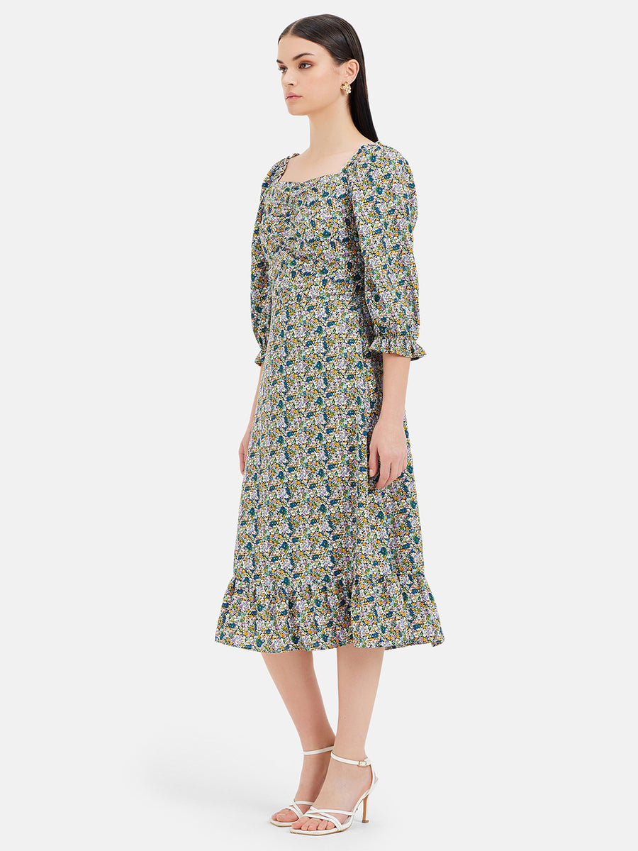 Floral Printed Midi Dress Women's Maxi Dresses with Sleeves KAZO