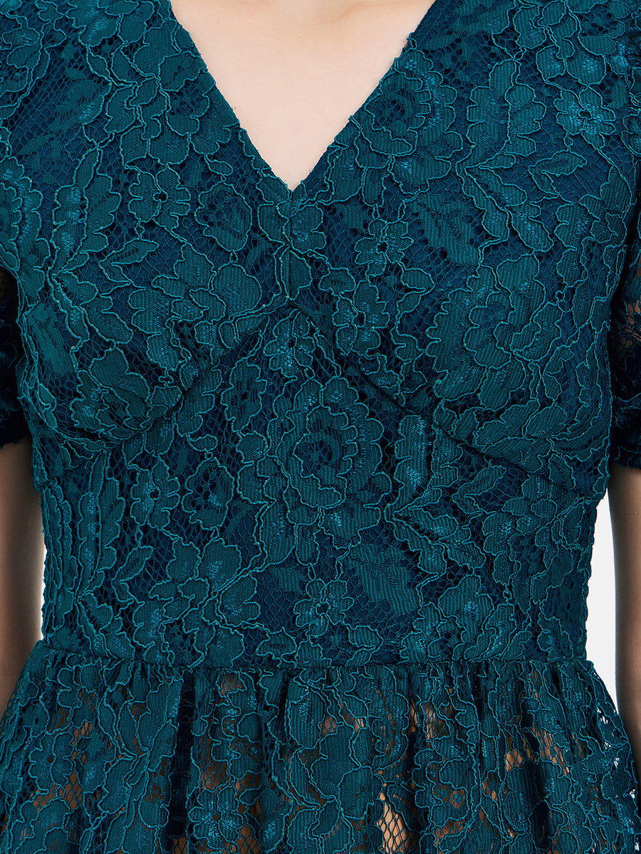 Roary Lace Edge Woven Top - Teal