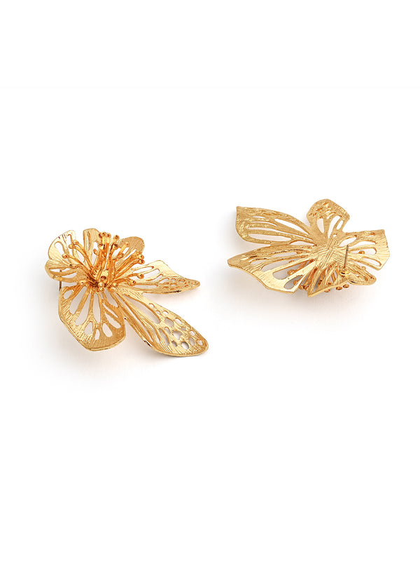 Oversized Floral Metallic Statement Earrings