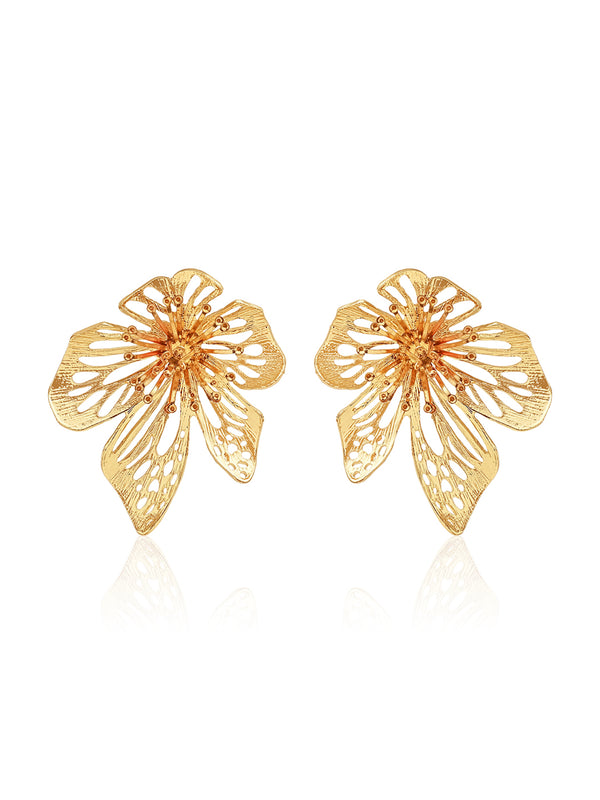 Oversized Floral Metallic Statement Earrings