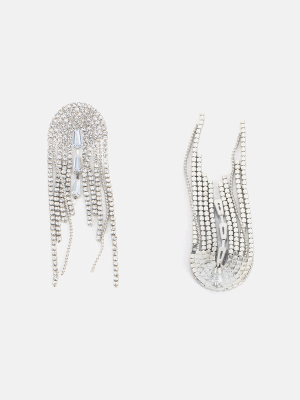 Rhinestone Long Round Tassel Earrings