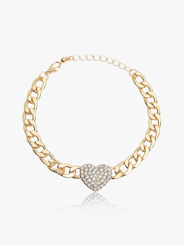 Glamorous Heart-Embellished Chain Bracelet