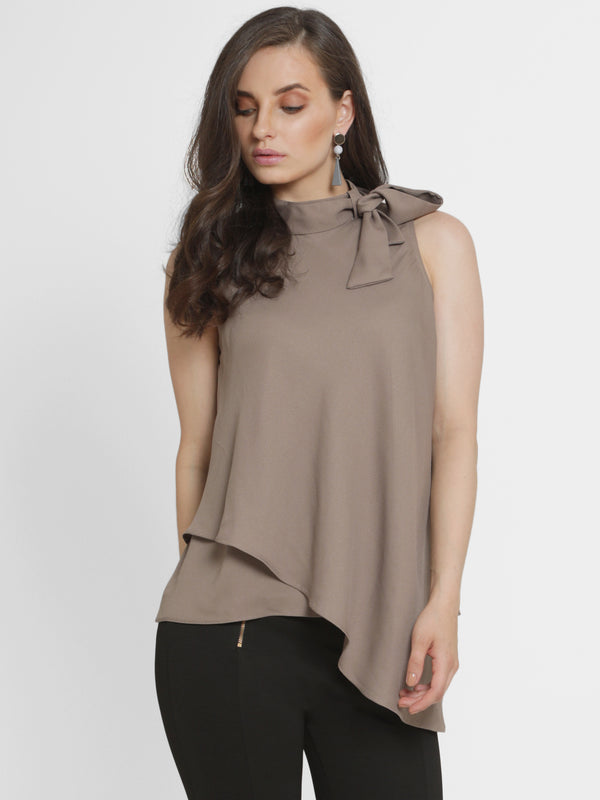Clairpussy Bow Asymmetric Panel Top