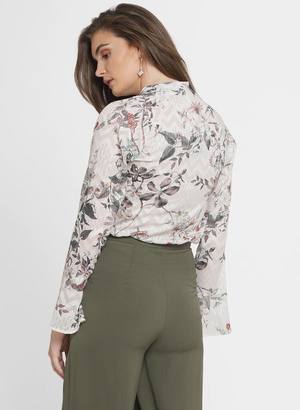 Cheryl Printed Pussy Bow Top