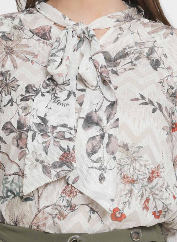 Cheryl Printed Pussy Bow Top