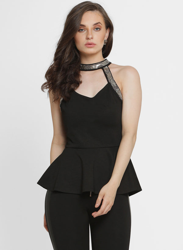 Garnet Embellished Halter Neck Top