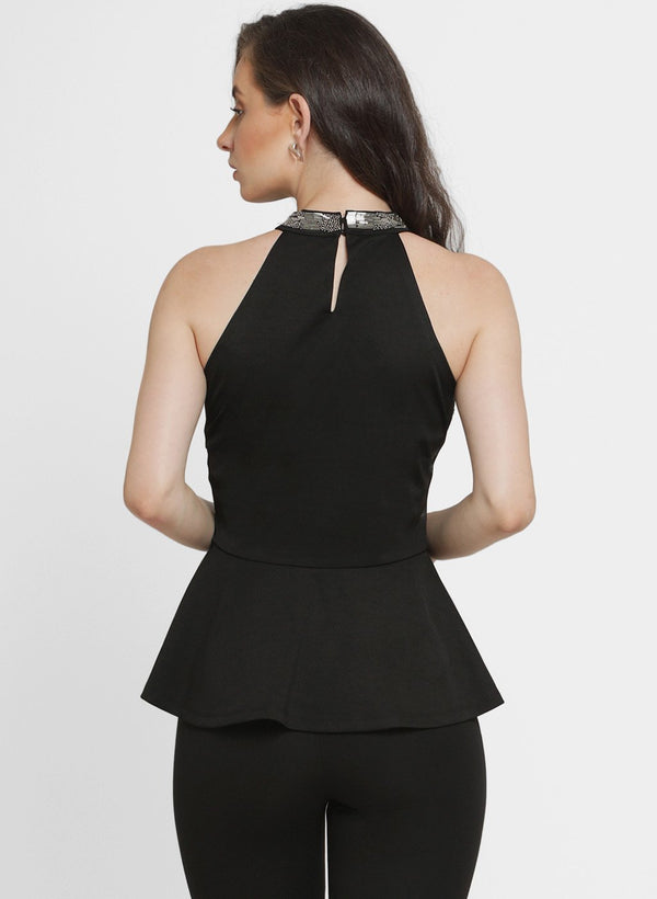Garnet Embellished Halter Neck Top