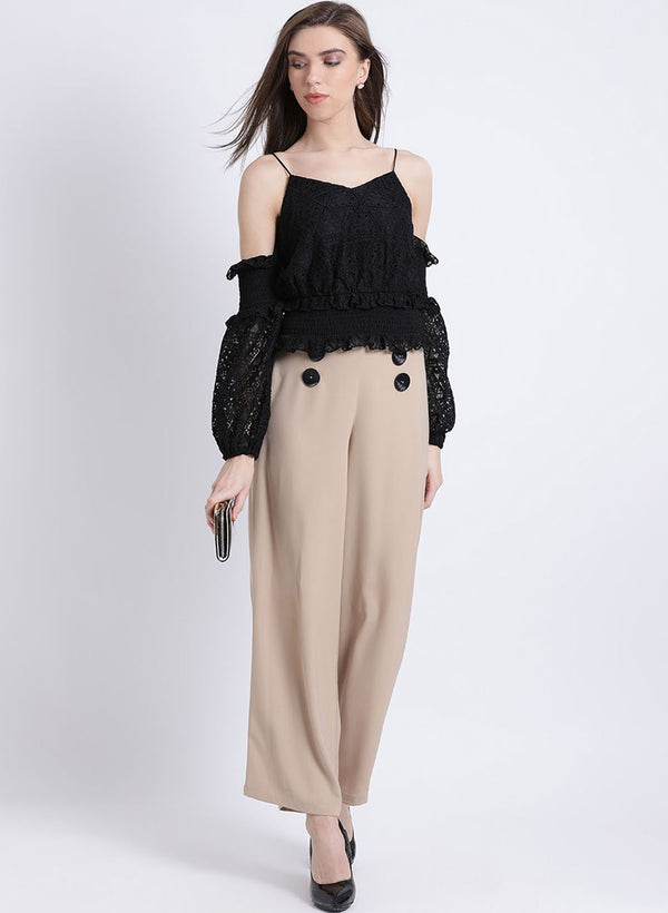 Dream Noir Cold Shoulder Smocking Top