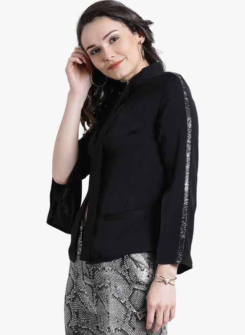 Embellished Sleeves With A Tie-Up On Neck