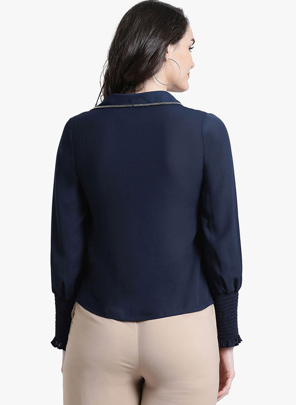 Collar Top With Smocking Sleeves