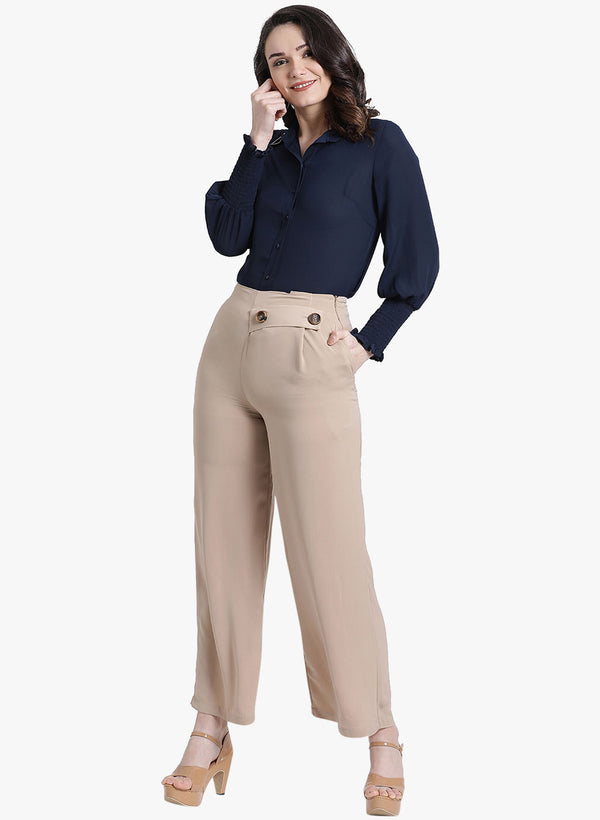 Collar Top With Smocking Sleeves