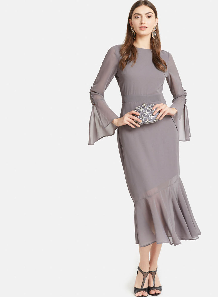 Buy Flared Sleeves Dress With Ruffles 118795EXCBXS– KAZO