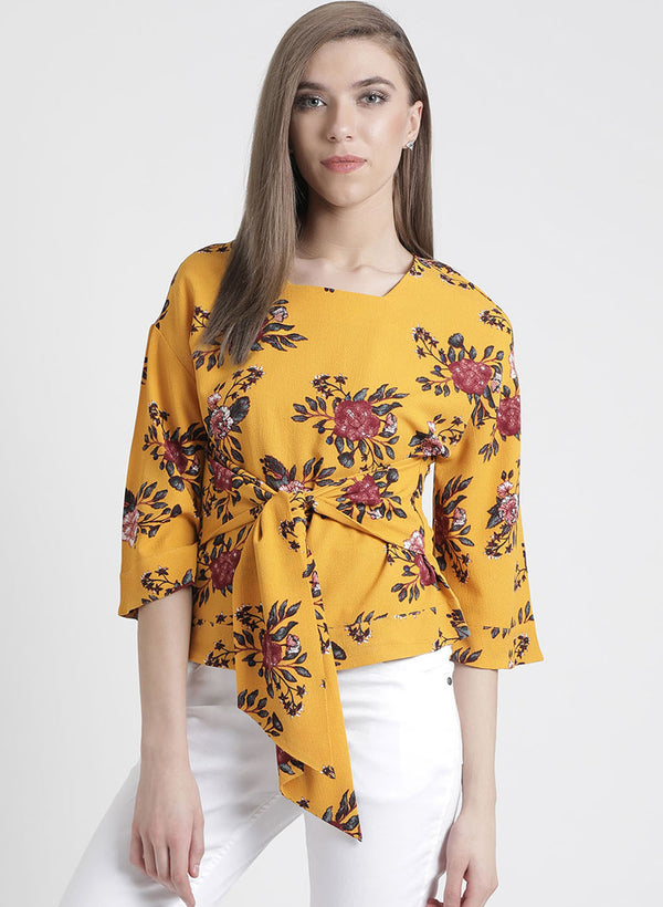 Floral Top With Tie Knot