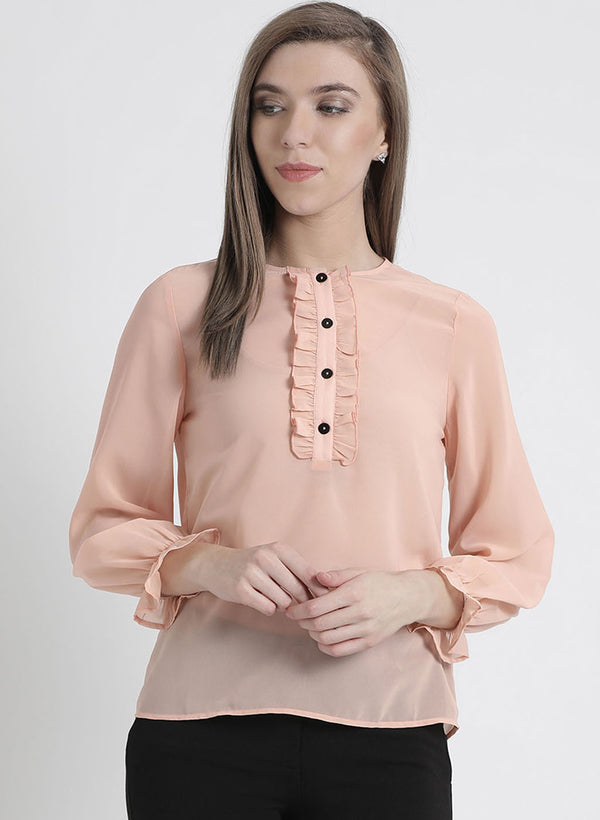 Full Sleeves Top With Ruffle Detailing At Sleeves