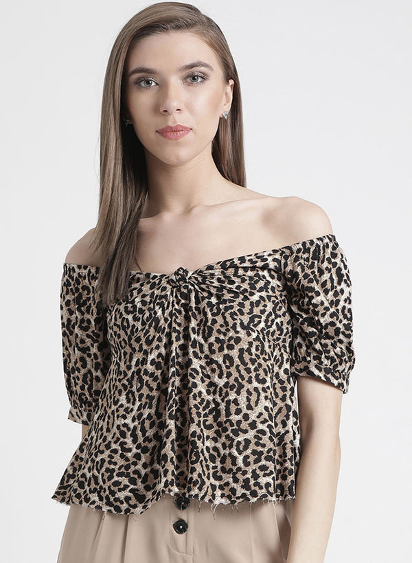 Leopard Print Off Shoulder Top