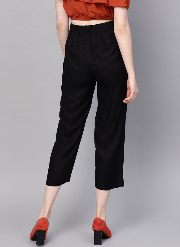 Black 3/4Th Semi Fitted Trouser