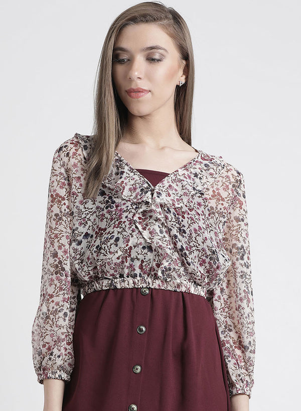 V Neck Ditsy Printed Top