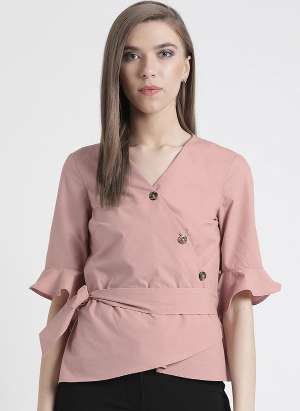 Fitted Top With Button And Tie Up Detailing