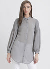 Grey Solid Shirt With Smocking At Sleeves