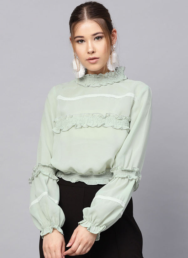Round Neck Top With Contrast Lace Detailing
