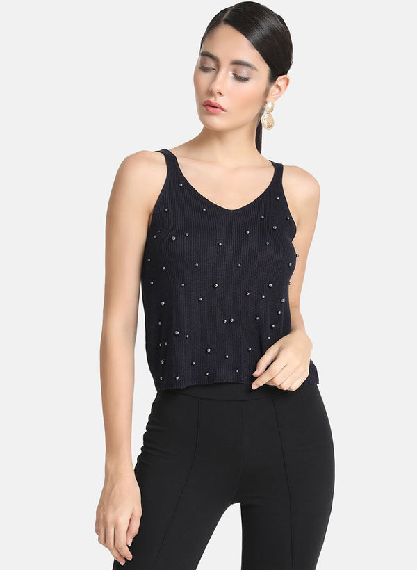 Pearl Embellished Spaghetti Top