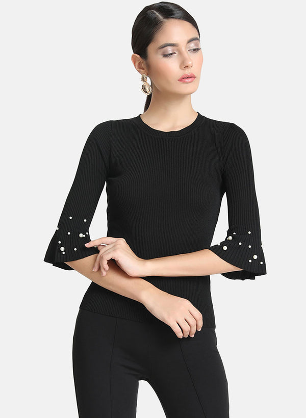 Embellished Flared Sleeves Top