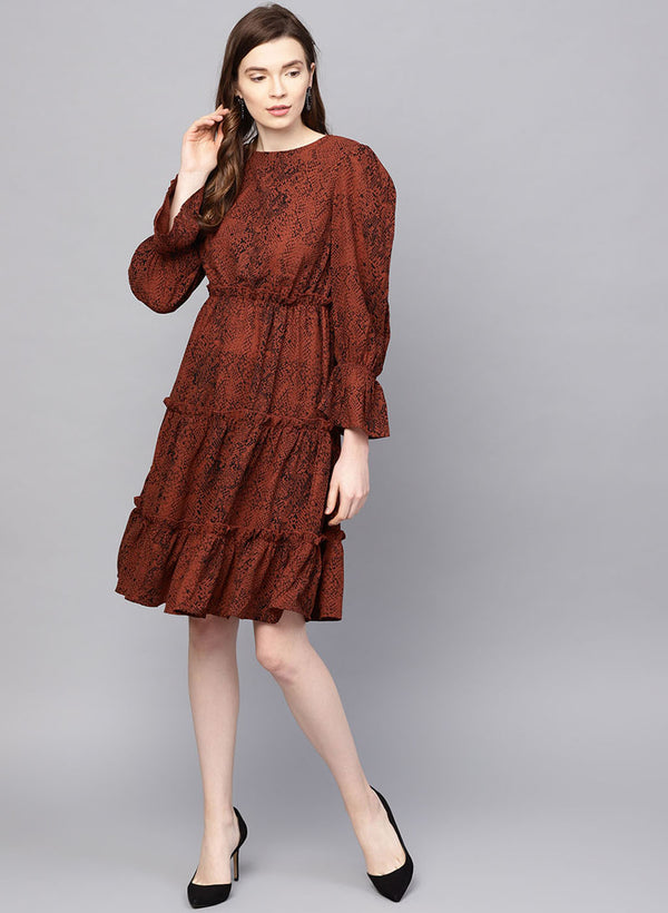 Snake Print Midi Dress With Tiers