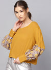 V Neck Top With Lace Insert At The Sleeves
