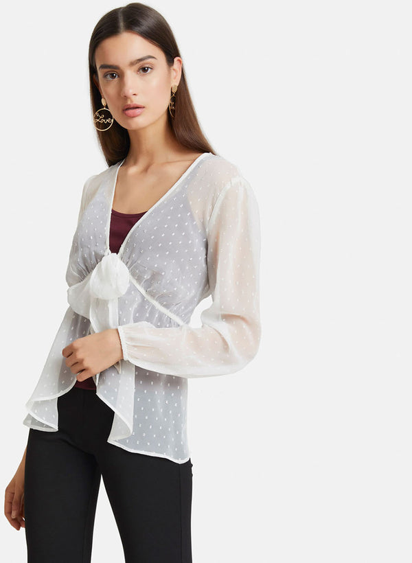 Front Knot Tie-Up Detail Gathered Top