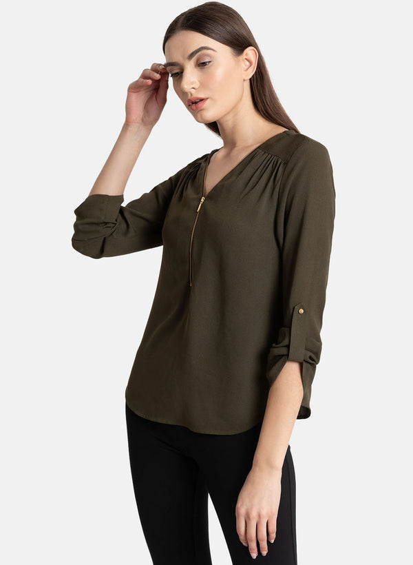 Zipper Neck Detailed Top