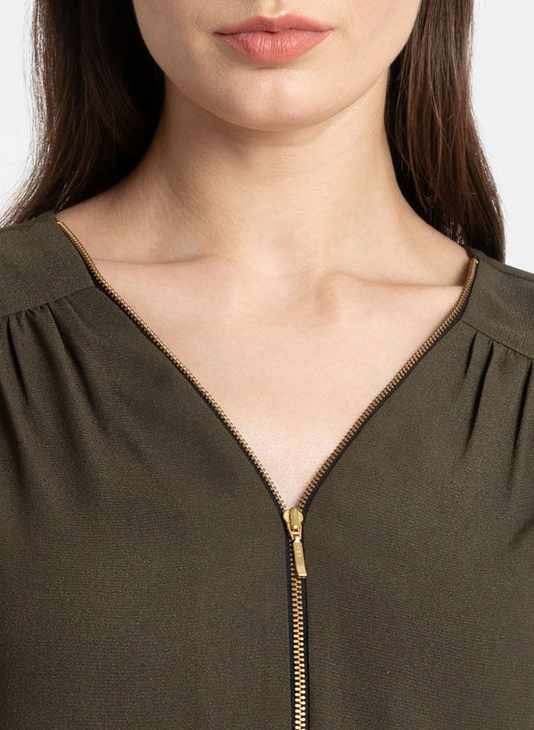 Zipper Neck Detailed Top
