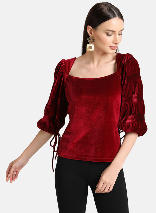 Velvet Ruched Sleeve Top