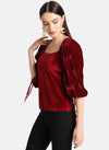 Velvet Ruched Sleeve Top