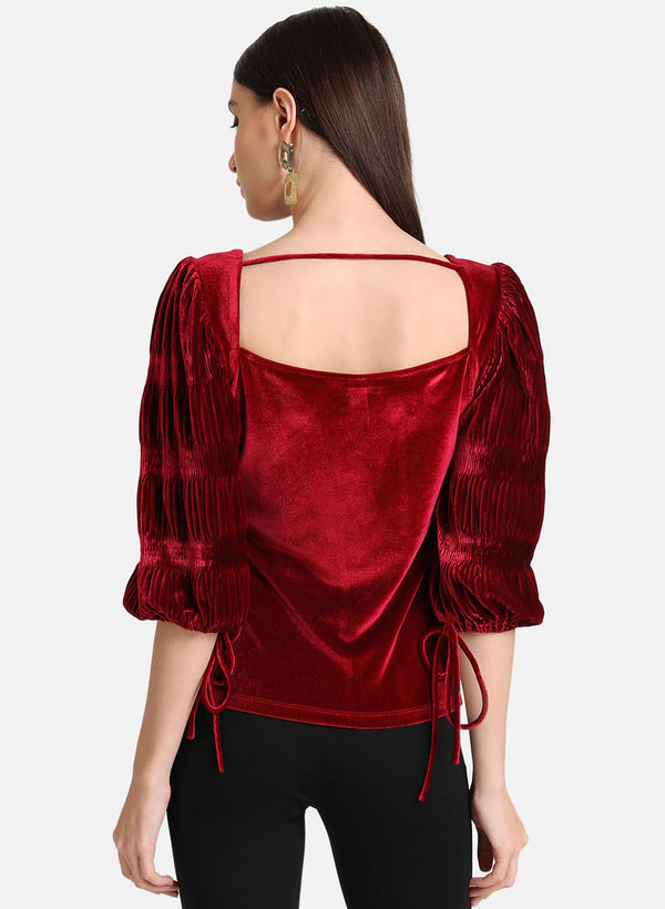 Velvet Ruched Sleeve Top