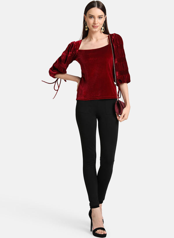 Velvet Ruched Sleeve Top