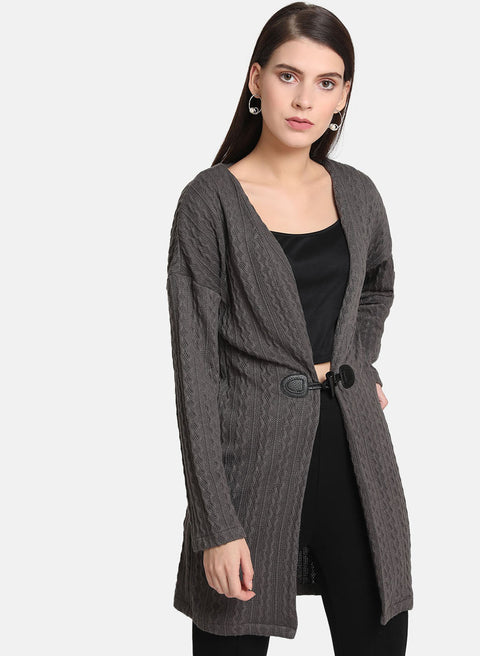 Cable Knit Cape With Buckle